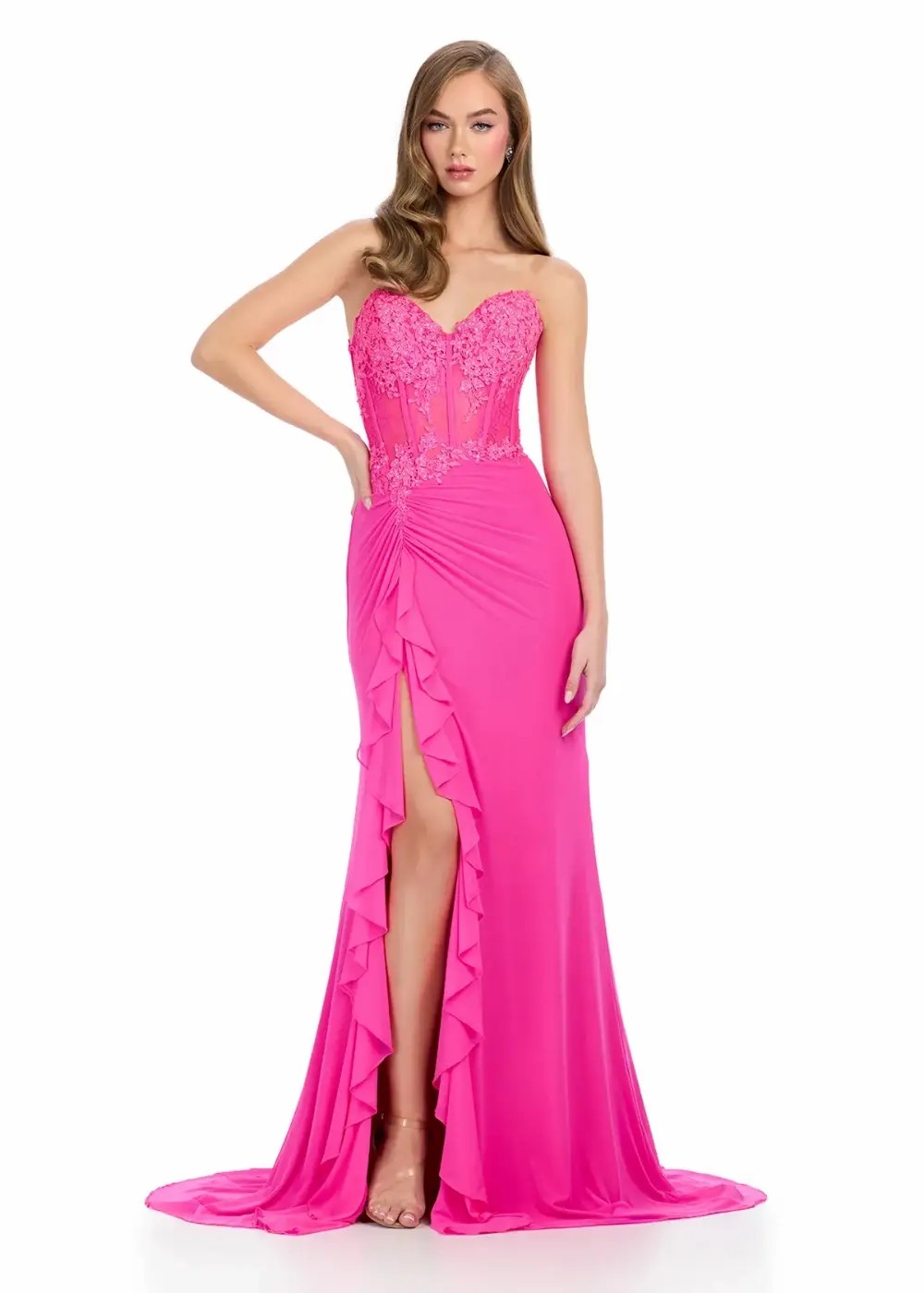 Model wearing a pink dress